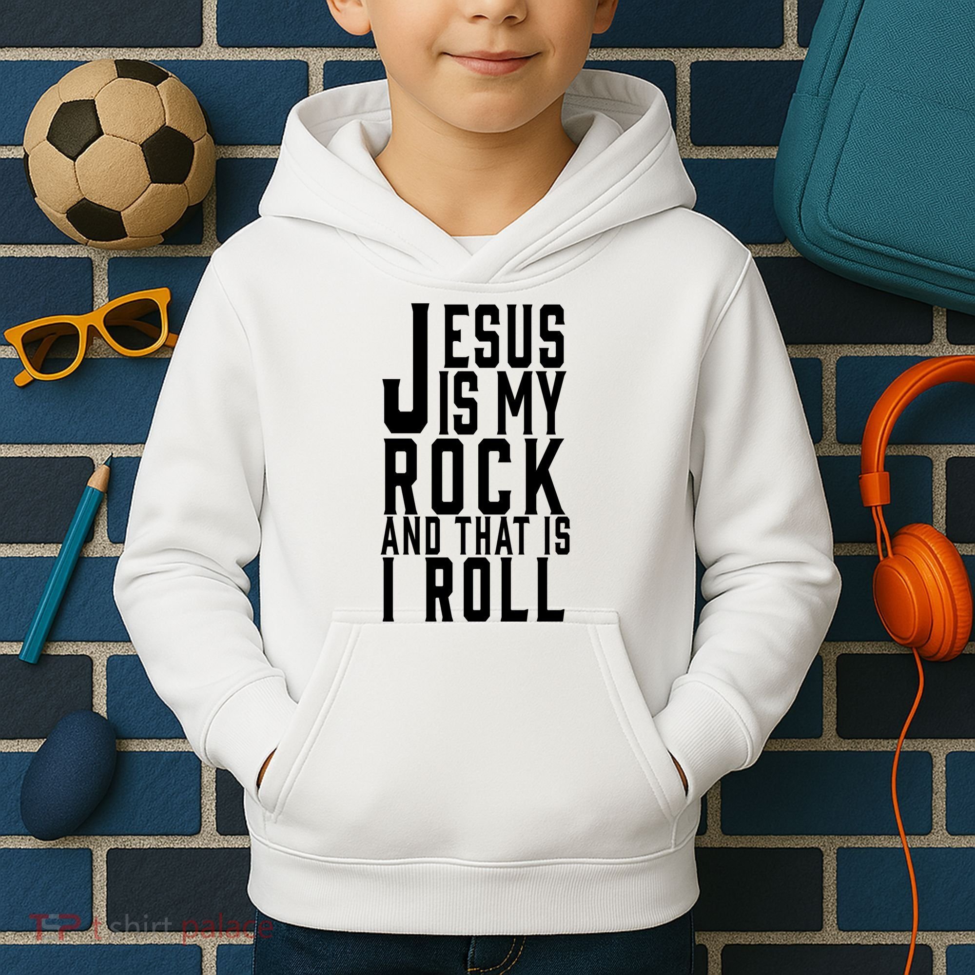 Jesus Is My Rock And Thats How I Roll Kids Hoodie