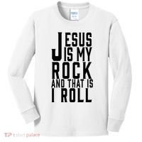 Jesus Is My Rock And Thats How I Roll Kids Long Sleeve Shirt thumb 0