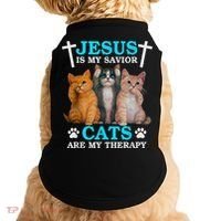 Jesus Is My Savior Cats Are My Therapy Christian Funny Cat Doggie Tank thumb 0