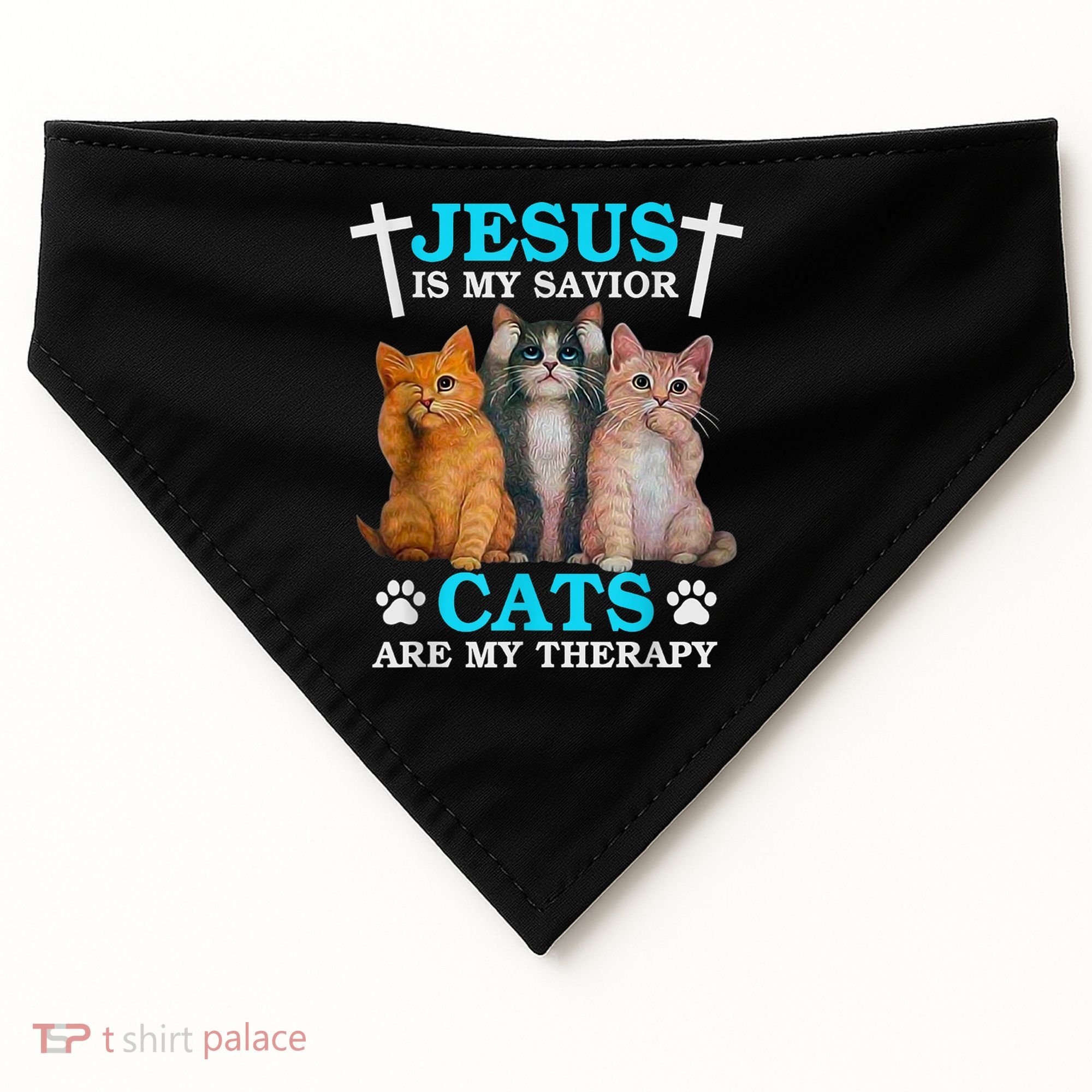 Jesus Is My Savior Cats Are My Therapy Christian Funny Cat USA-Made Doggie Bandana
