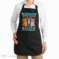 Jesus Is My Savior Cats Are My Therapy Christian Funny Cat Apron thumb 2
