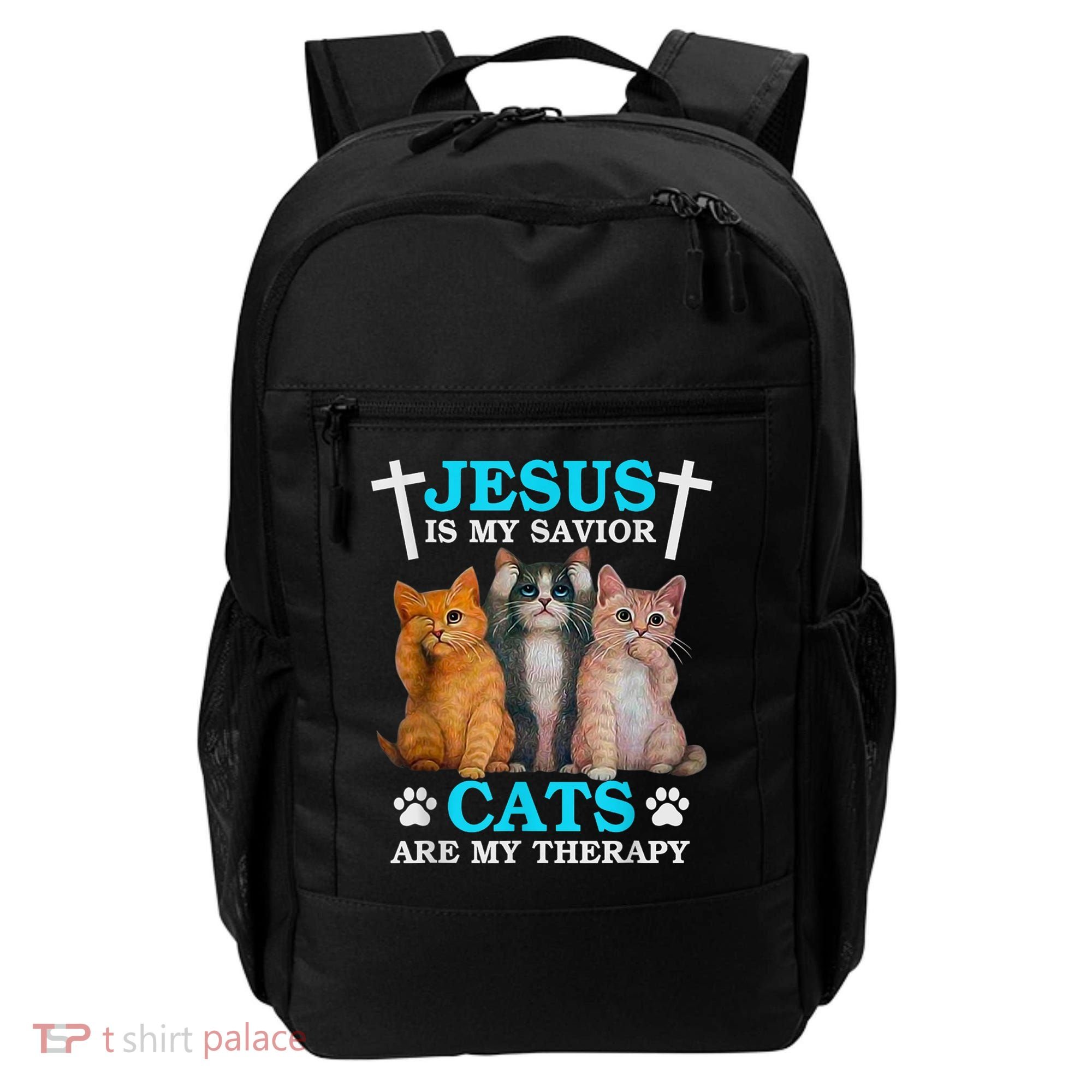 Jesus Is My Savior Cats Are My Therapy Christian Funny Cat Backpack