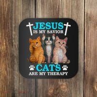 Jesus Is My Savior Cats Are My Therapy Christian Funny Cat Coaster thumb 0