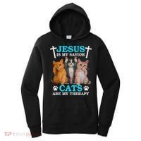 Jesus Is My Savior Cats Are My Therapy Christian Funny Cat Women's Hoodie thumb 0
