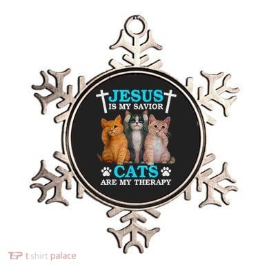 Jesus Is My Savior Cats Are My Therapy Christian Funny Cat Ornament