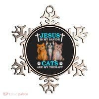 Jesus Is My Savior Cats Are My Therapy Christian Funny Cat Ornament thumb 0