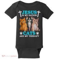 Jesus Is My Savior Cats Are My Therapy Christian Funny Cat Baby Bodysuit thumb 0