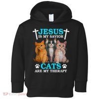 Jesus Is My Savior Cats Are My Therapy Christian Funny Cat Toddler Hoodie thumb 0