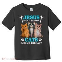 Jesus Is My Savior Cats Are My Therapy Christian Funny Cat Toddler T-Shirt thumb 0