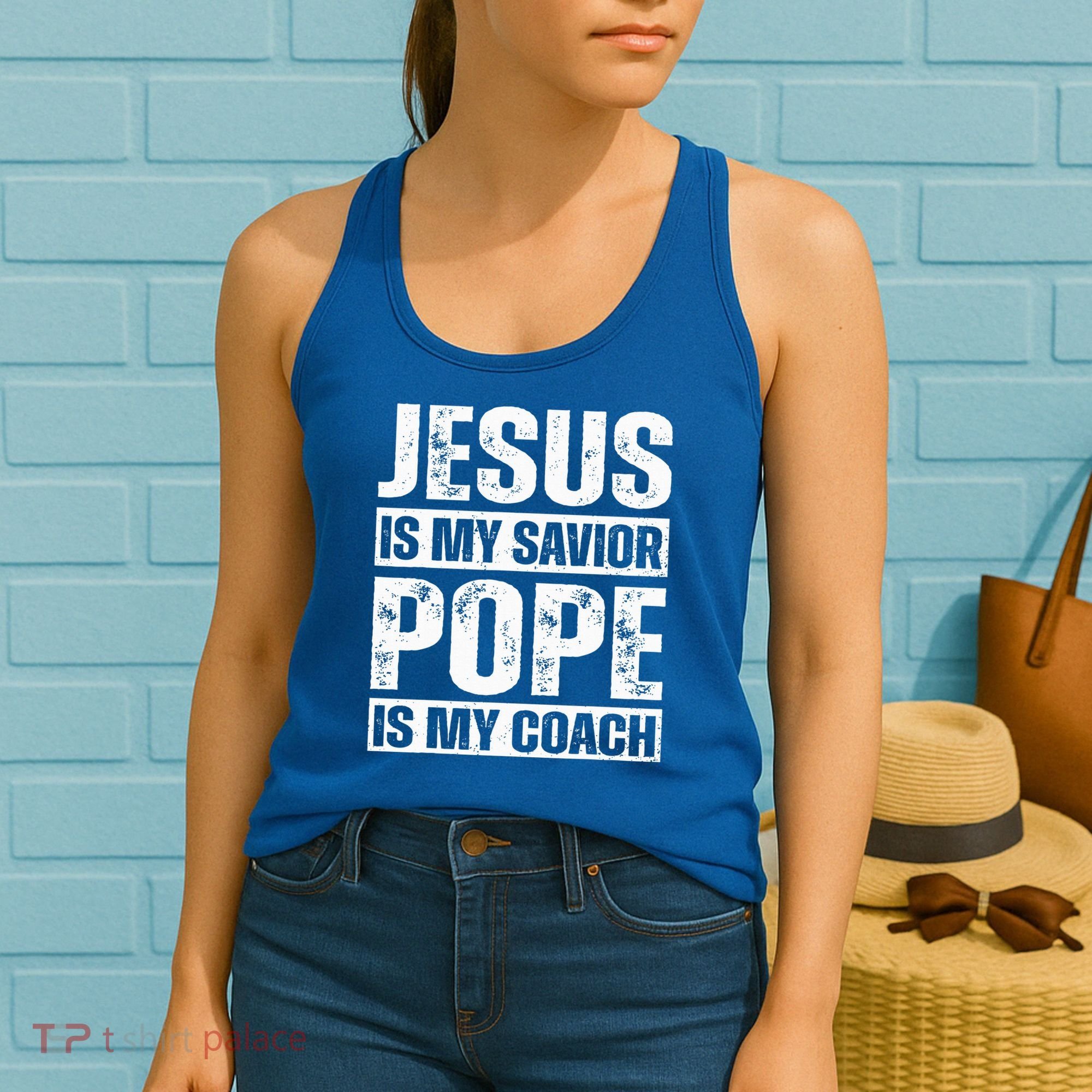 Jesus Is My Savior Pope Is My Coach Christian Women's Tank Top