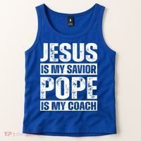 Jesus Is My Savior Pope Is My Coach Christian Tank Top thumb 2