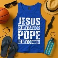 Jesus Is My Savior Pope Is My Coach Christian Tank Top thumb 4