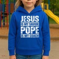 Jesus Is My Savior Pope Is My Coach Christian Kids Hoodie thumb 3