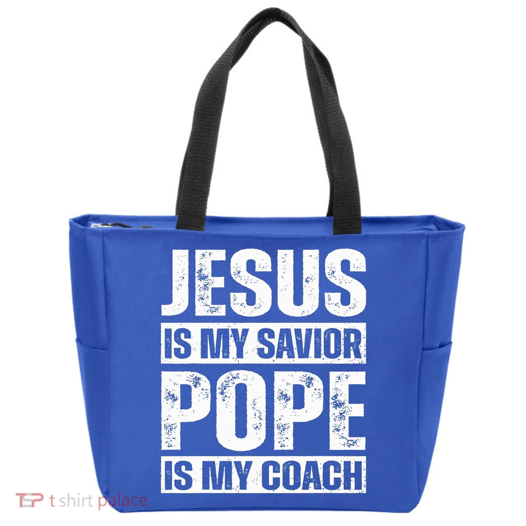 Jesus Is My Savior Pope Is My Coach Christian Tote Bag