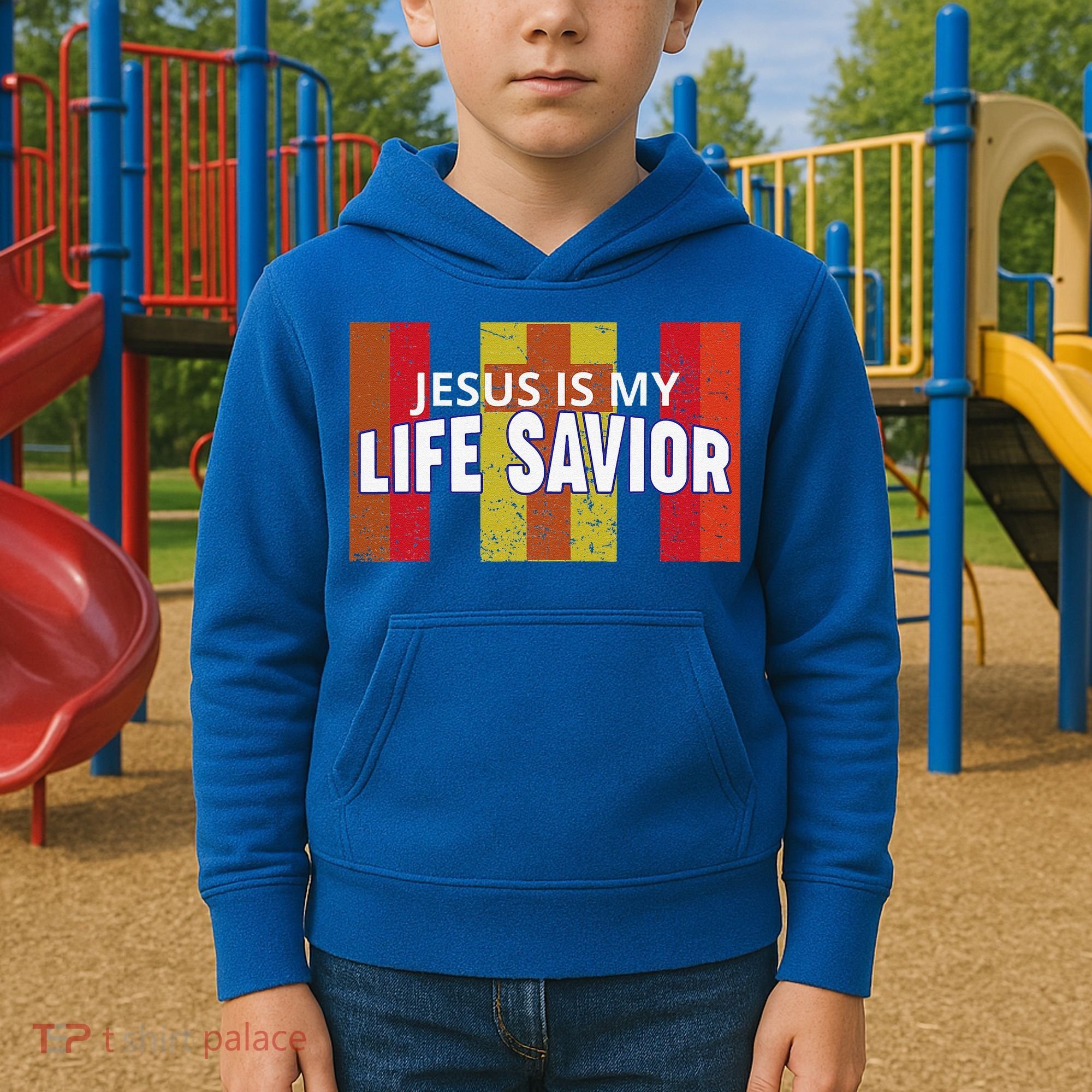 Jesus Is My Life Savior Green Kids Hoodie