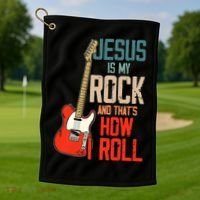 Jesus Is My Rock And That Is How I Roll Christian Golf Towel thumb 1