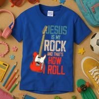 Jesus Is My Rock And That Is How I Roll Christian Kids T-Shirt thumb 3