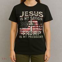 Jesus Is My Savior Trump Is My President Trump 2024 USA Flag T-Shirt thumb 4