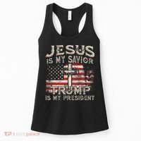 Jesus Is My Savior Trump Is My President Trump 2024 USA Flag Women's Tank Top thumb 0