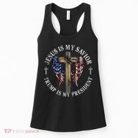 Jesus Is My Savior Trump Is My President 2024 Usa Flag Cross Women's Tank Top thumb 0