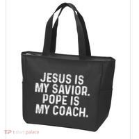 Jesus Is My Savior Pope Is My Coach Religious Quote Tote Bag thumb 3