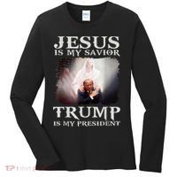 Jesus Is My Savior Trump Is My President Women's Long Sleeve Shirt thumb 0