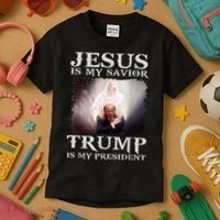 Jesus Is My Savior Trump Is My President Kids T-Shirt thumb 3