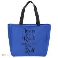 Jesus Is My Rock And Thats How I Roll Christ Size Tote Bag thumb 0
