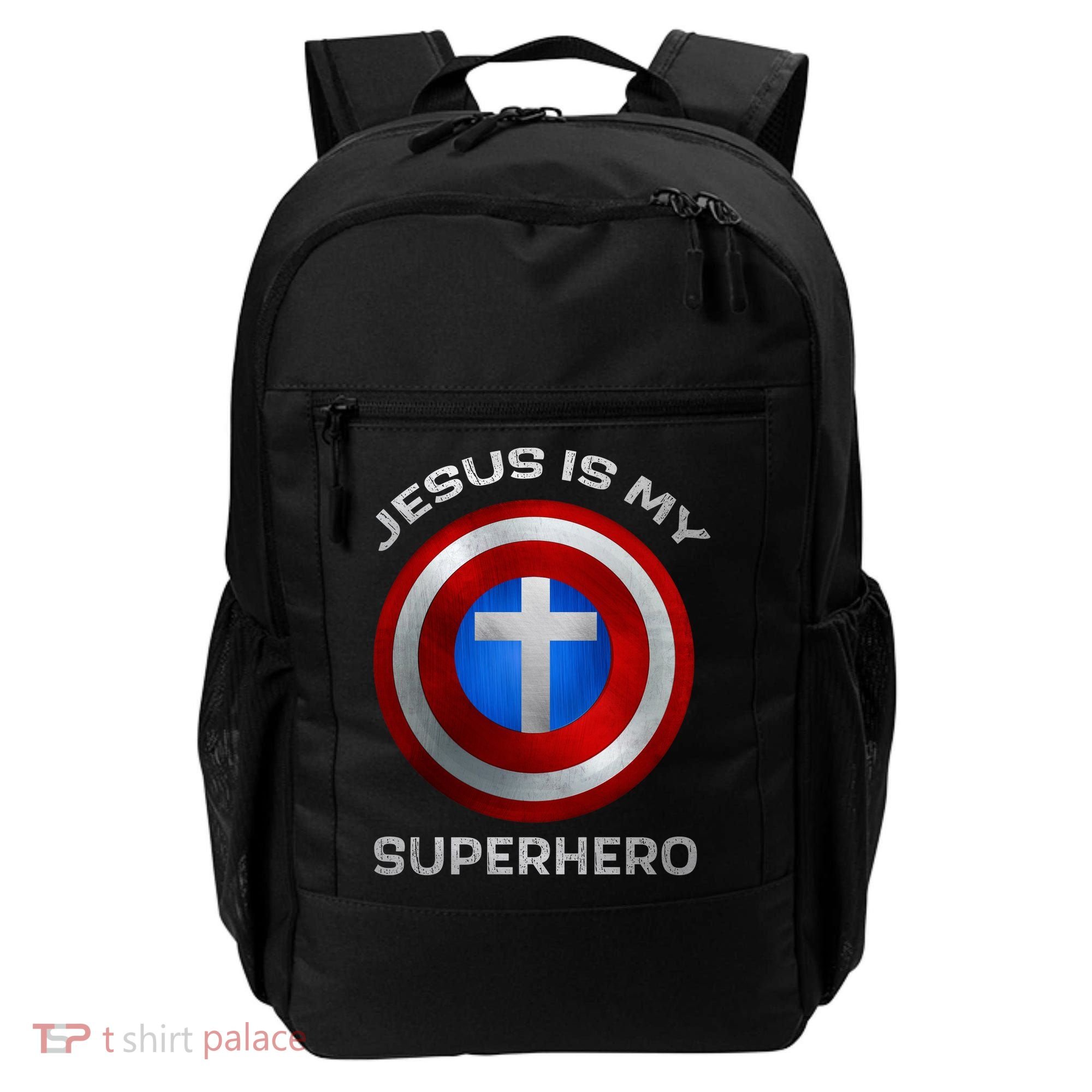 Jesus Is My Superhero Faith Shield Backpack