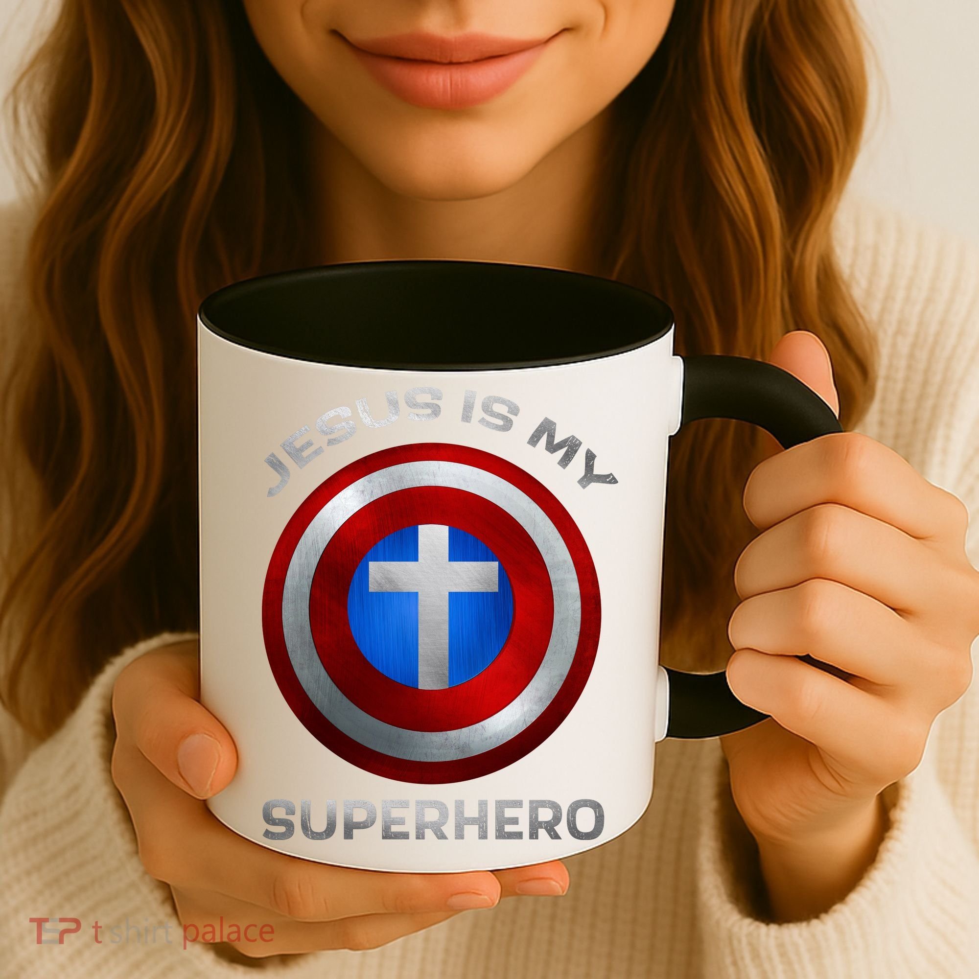 Jesus Is My Superhero Faith Shield Coffee Mug