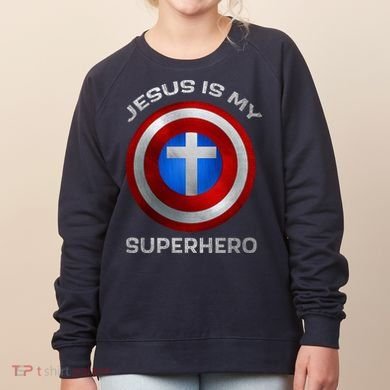 Jesus Is My Superhero Faith Shield Women's Sweatshirt
