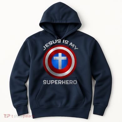 Jesus Is My Superhero Faith Shield Hoodie