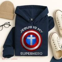 Jesus Is My Superhero Faith Shield Hoodie thumb 4