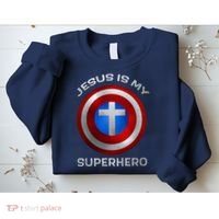 Jesus Is My Superhero Faith Shield Sweatshirt thumb 2