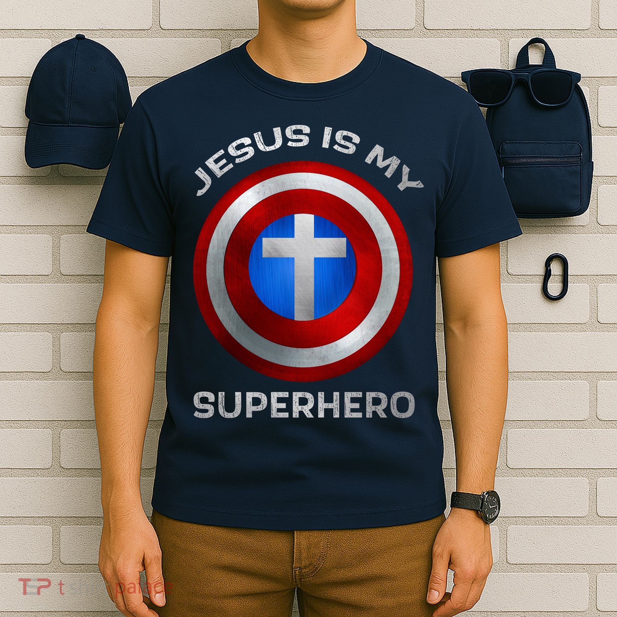 Jesus Is My Superhero Faith Shield T-Shirt