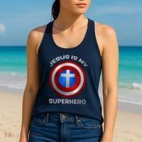 Jesus Is My Superhero Faith Shield Women's Tank Top thumb 2
