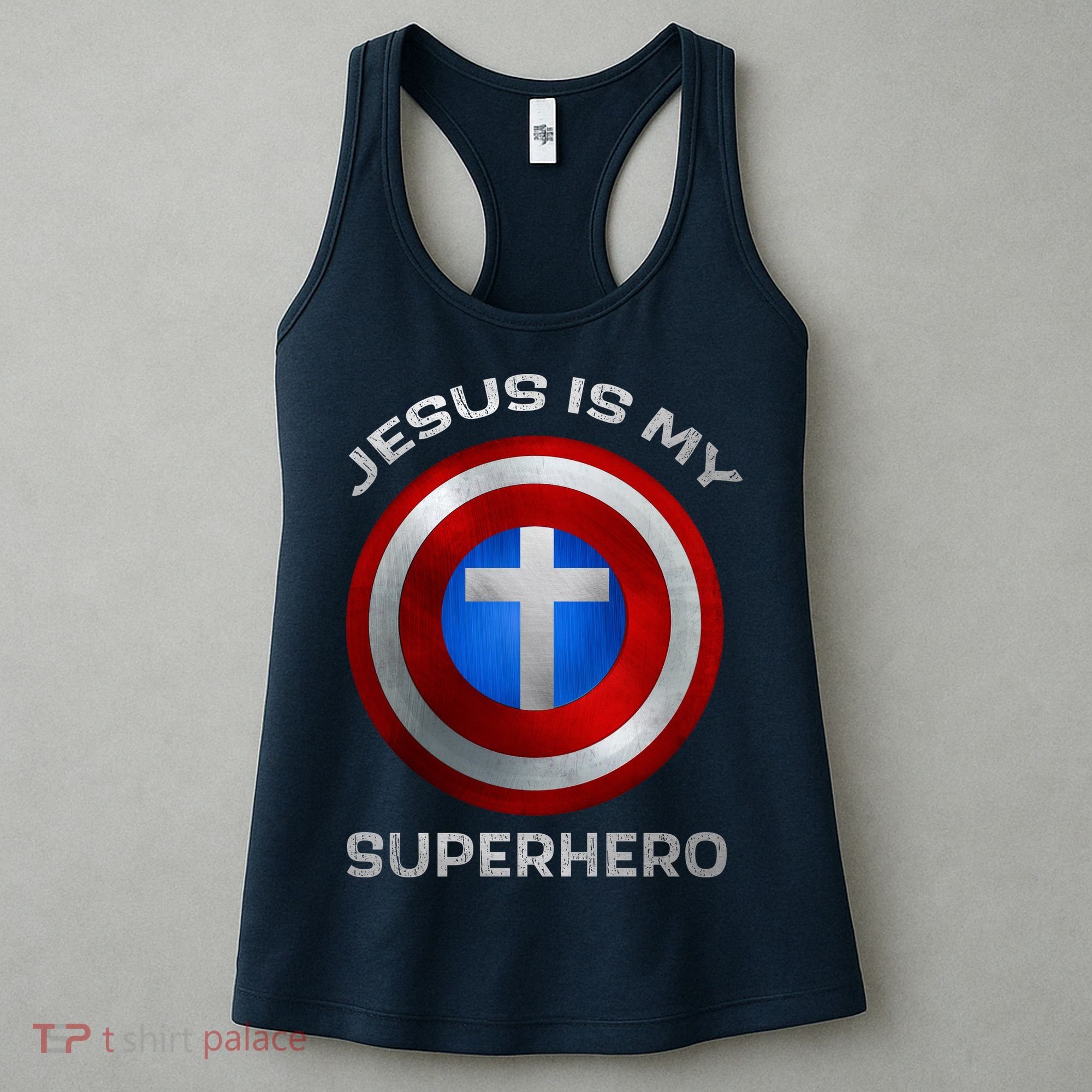 Jesus Is My Superhero Faith Shield Women's Tank Top