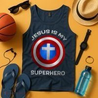 Jesus Is My Superhero Faith Shield Tank Top thumb 4