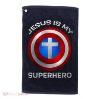 Jesus Is My Superhero Faith Shield Golf Towel thumb 0