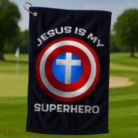 Jesus Is My Superhero Faith Shield Golf Towel thumb 1