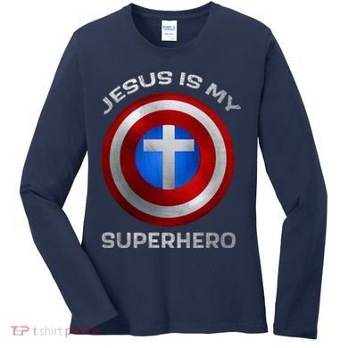 Jesus Is My Superhero Faith Shield Women's Long Sleeve Shirt