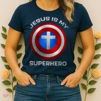 Jesus Is My Superhero Faith Shield Women's T-Shirt thumb 2