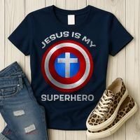 Jesus Is My Superhero Faith Shield Women's T-Shirt thumb 3