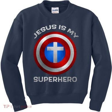 Jesus Is My Superhero Faith Shield Kids Sweatshirt