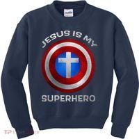 Jesus Is My Superhero Faith Shield Kids Sweatshirt thumb 0