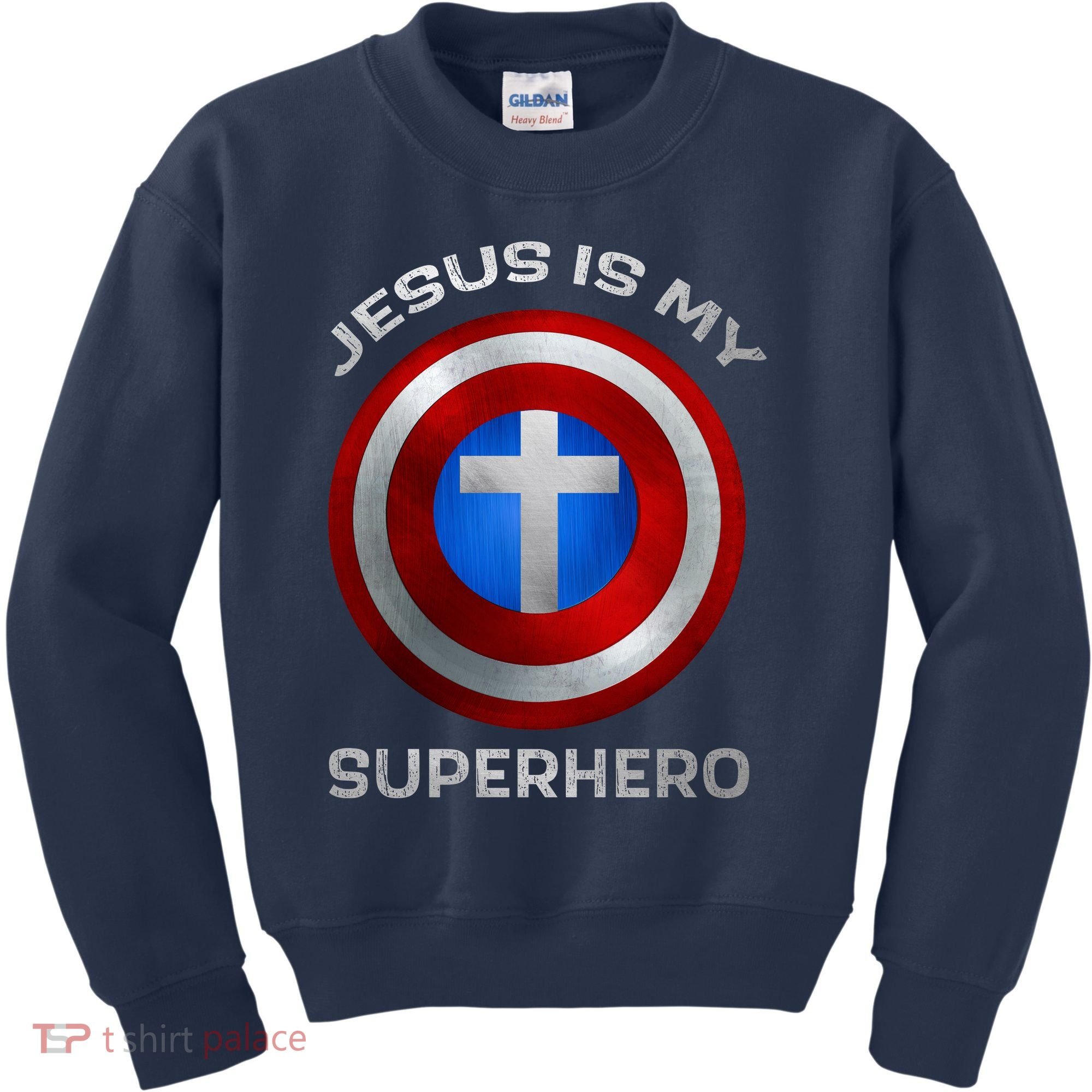 Jesus Is My Superhero Faith Shield Kids Sweatshirt