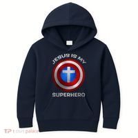 Jesus Is My Superhero Faith Shield Kids Hoodie thumb 0