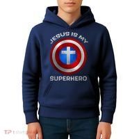 Jesus Is My Superhero Faith Shield Kids Hoodie thumb 4