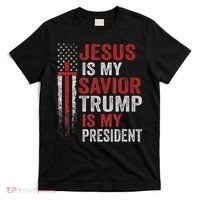 Jesus Is My Savior Trump Is My President American Flag T-Shirt thumb 0