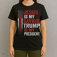 Jesus Is My Savior Trump Is My President American Flag T-Shirt thumb 4